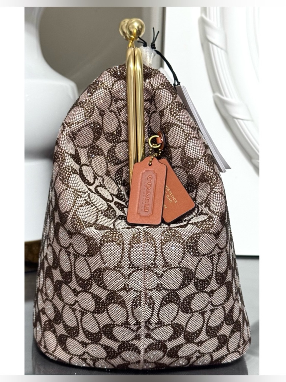 COACH Large Kisslock Frame Bag In Crystal Signature Jacquard - Picture 5 of 14